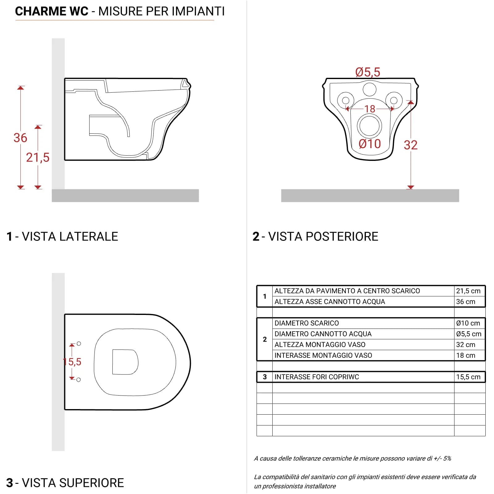 Wc sospeso Charme di Azzurra in ceramica con sedile copriwc softclose
