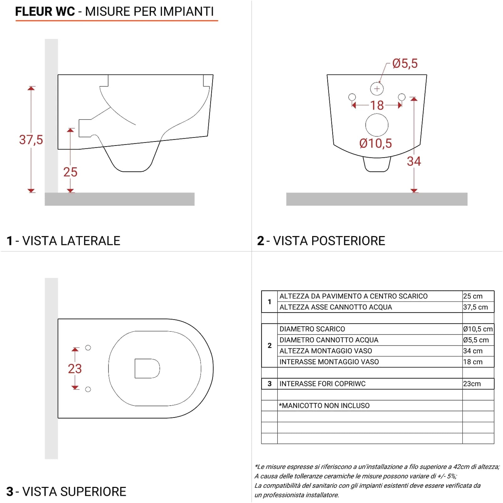 Wc sospeso rimless ceramica lucida Fleur con copri wc SoftClose