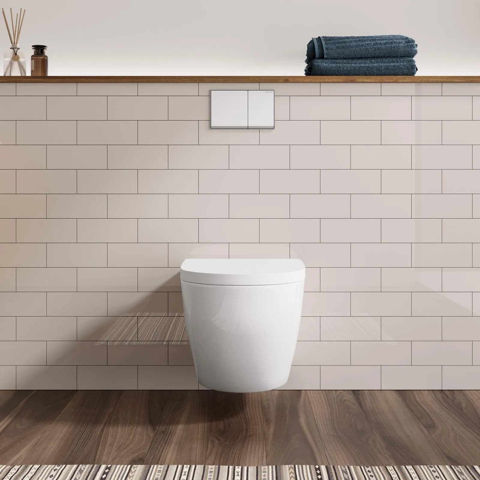 Wc sospeso rimless ceramica lucida con copri wc con chiusura rallentata - Volga
