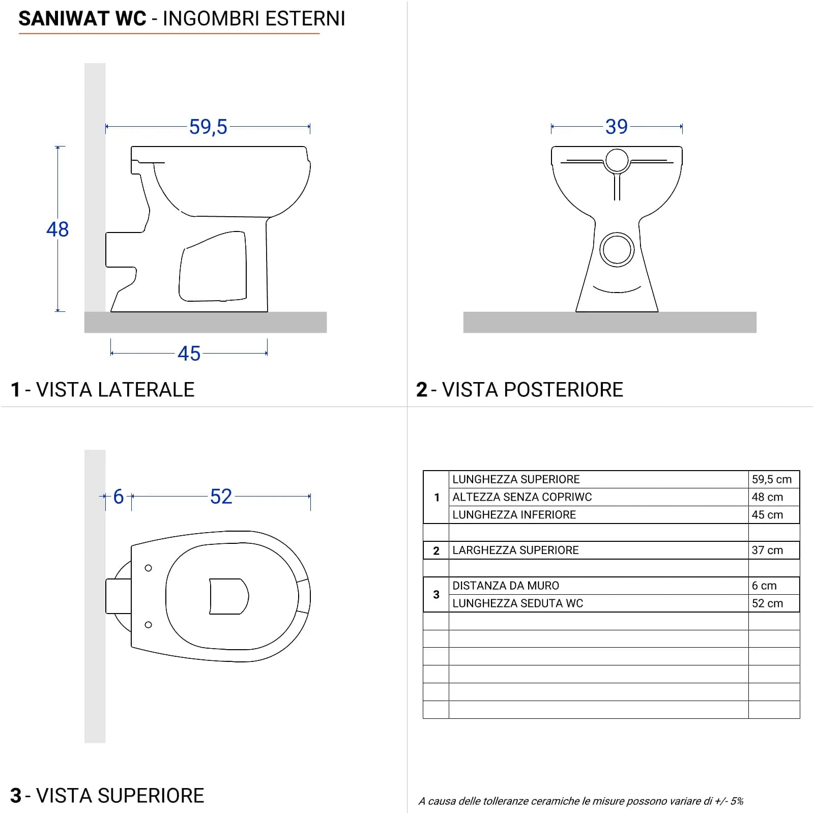Wc tradizionale Sanitosco serie Saniwat con copriwc e con brida aperta