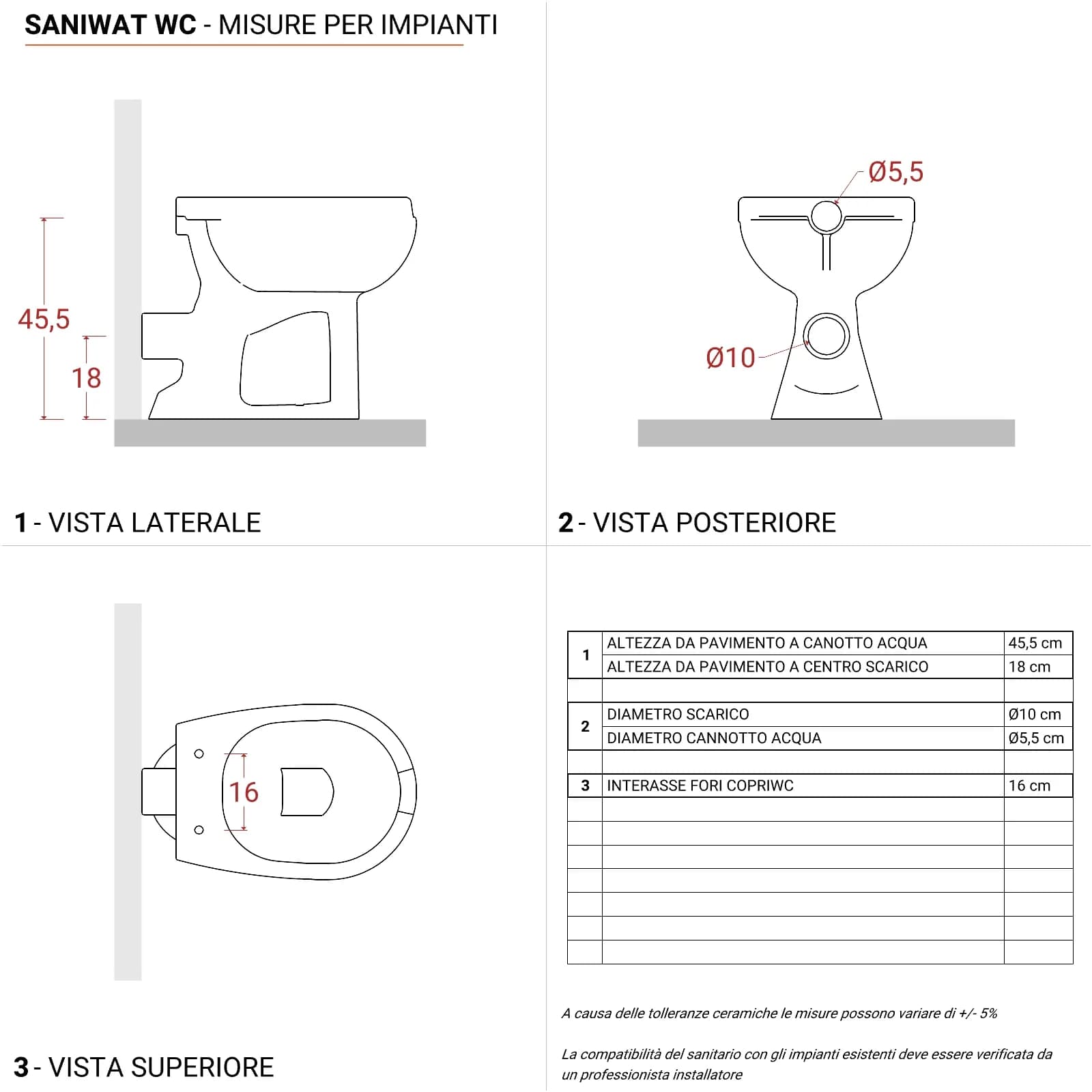 Wc tradizionale Sanitosco serie Saniwat con copriwc e con brida aperta