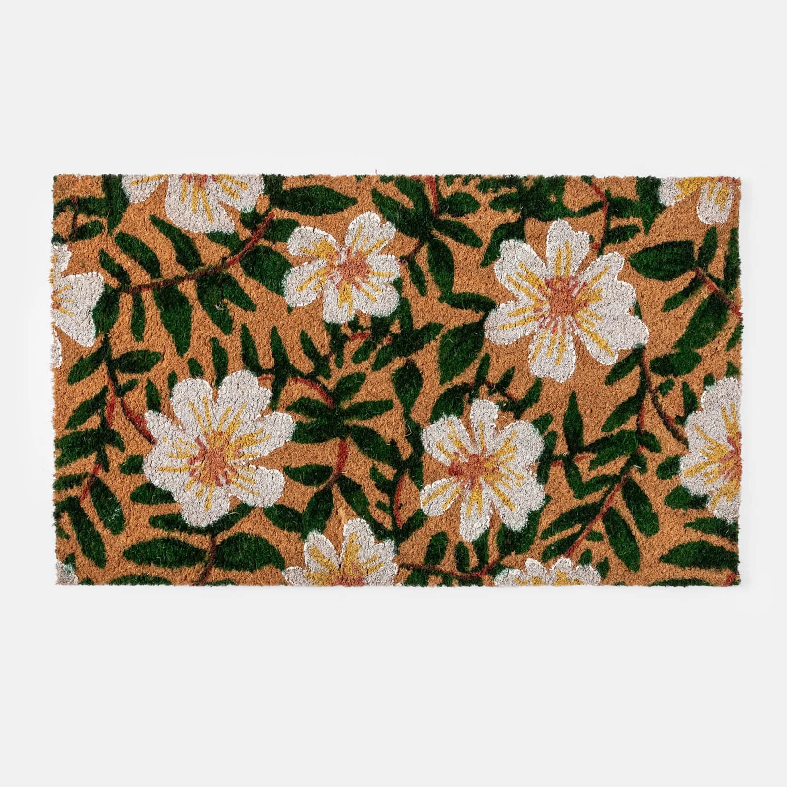 Zerbino 45x75 cm in coir con disegno fiori bianchi