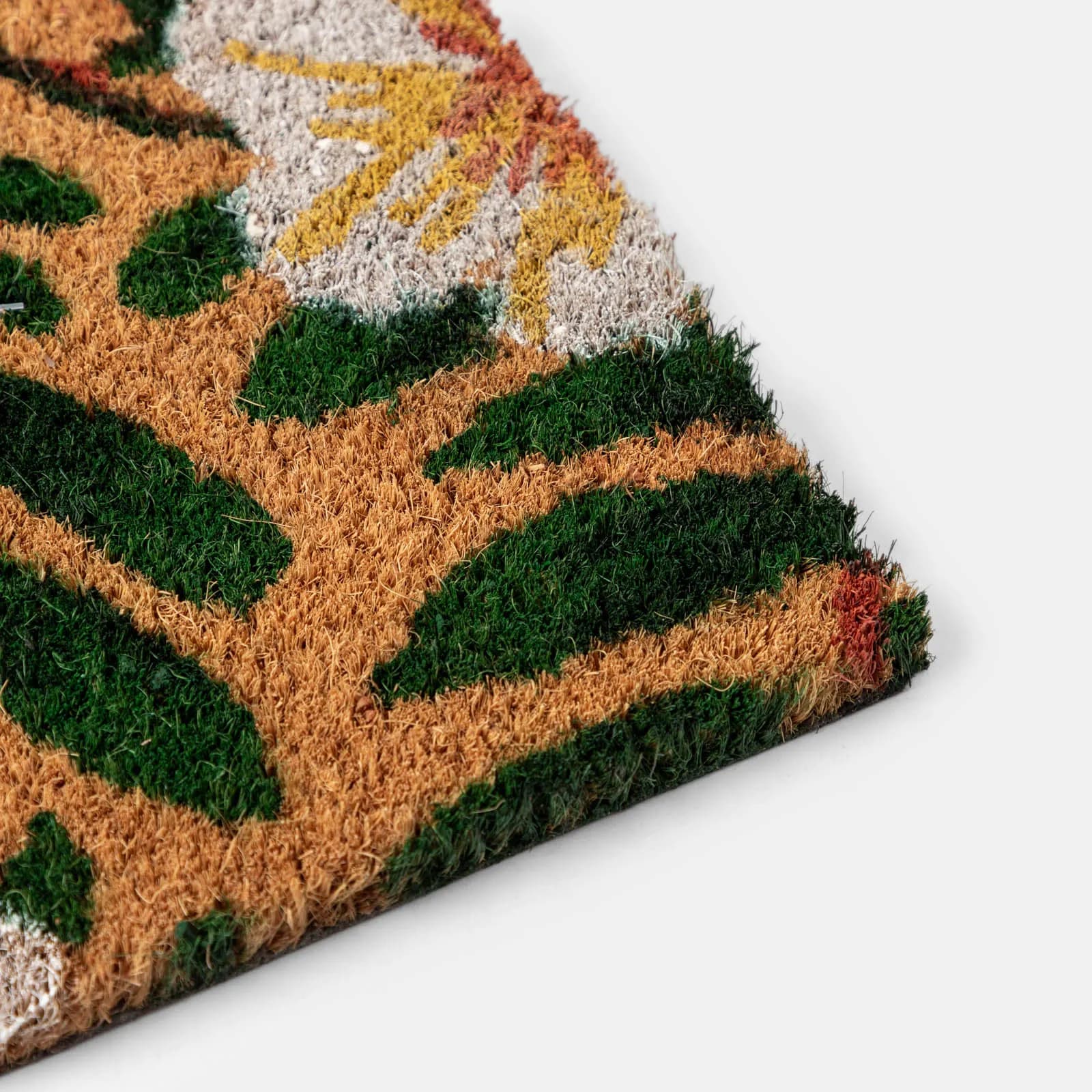 Zerbino 45x75 cm in coir con disegno fiori bianchi