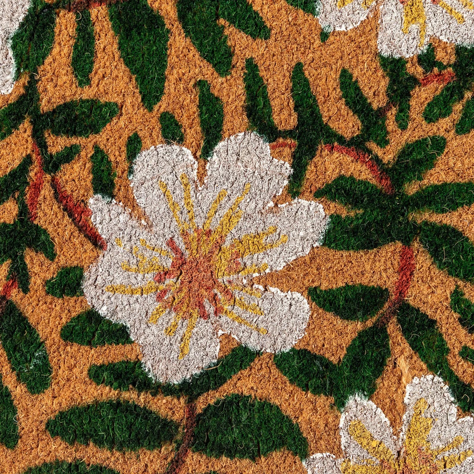 Zerbino 45x75 cm in coir con disegno fiori bianchi