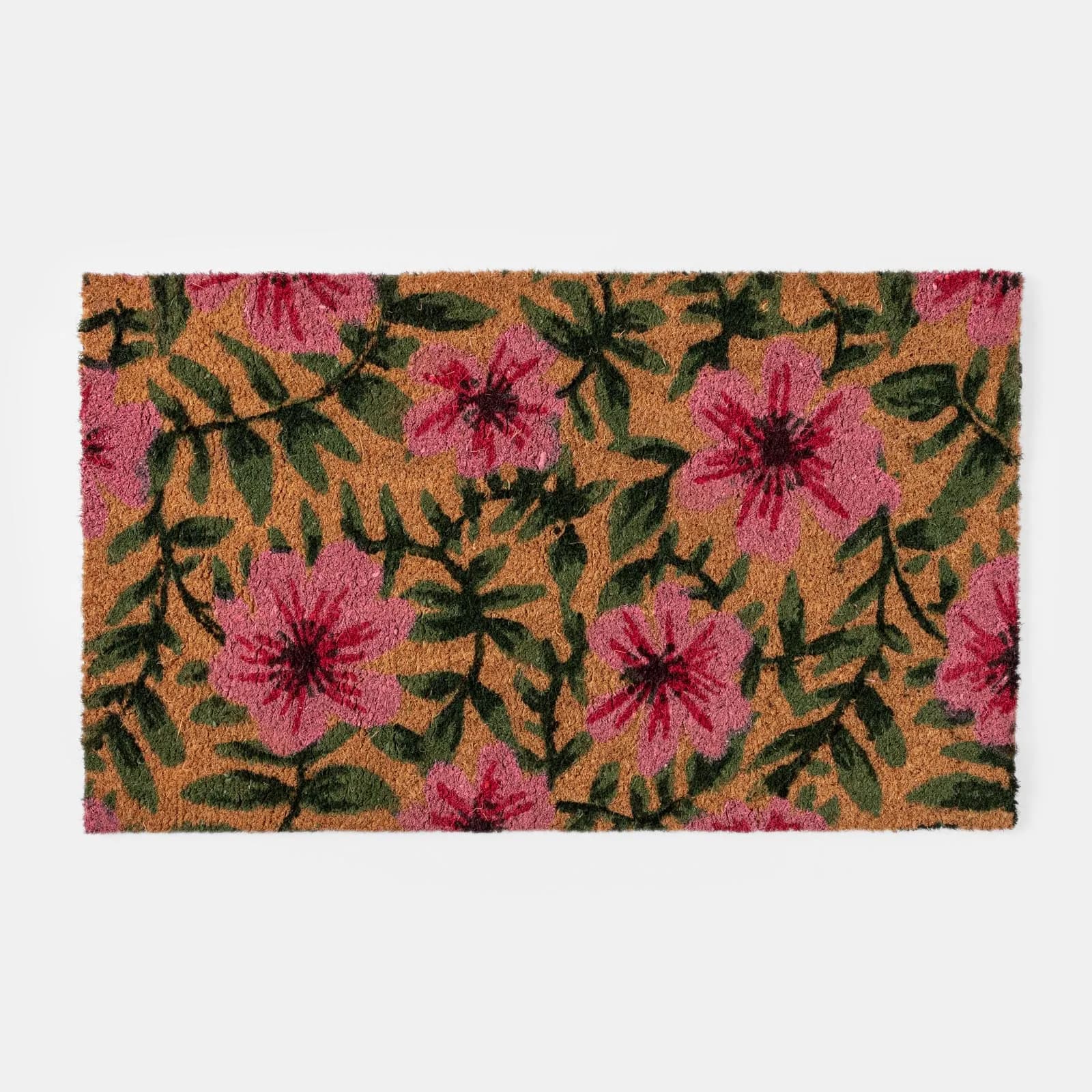 Zerbino 45x75 cm in coir con disegno prato fiorito rosa