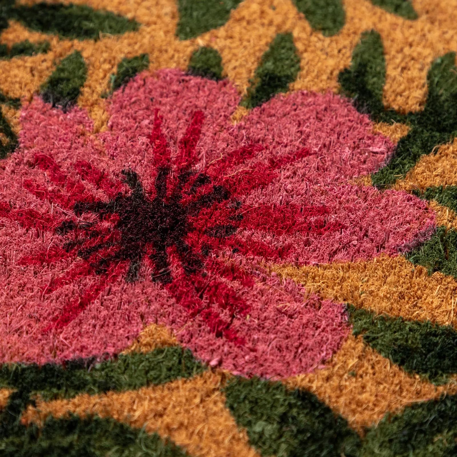 Zerbino 45x75 cm in coir con disegno prato fiorito rosa