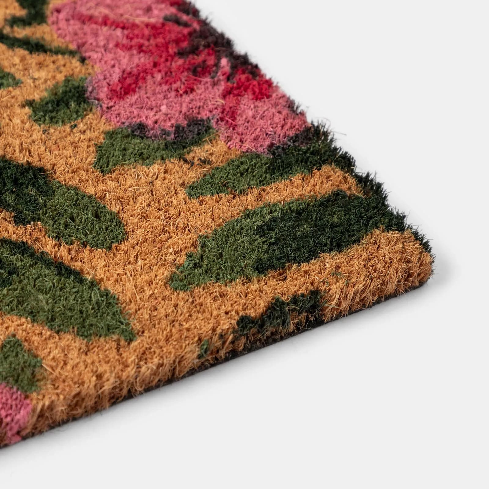 Zerbino 45x75 cm in coir con disegno prato fiorito rosa