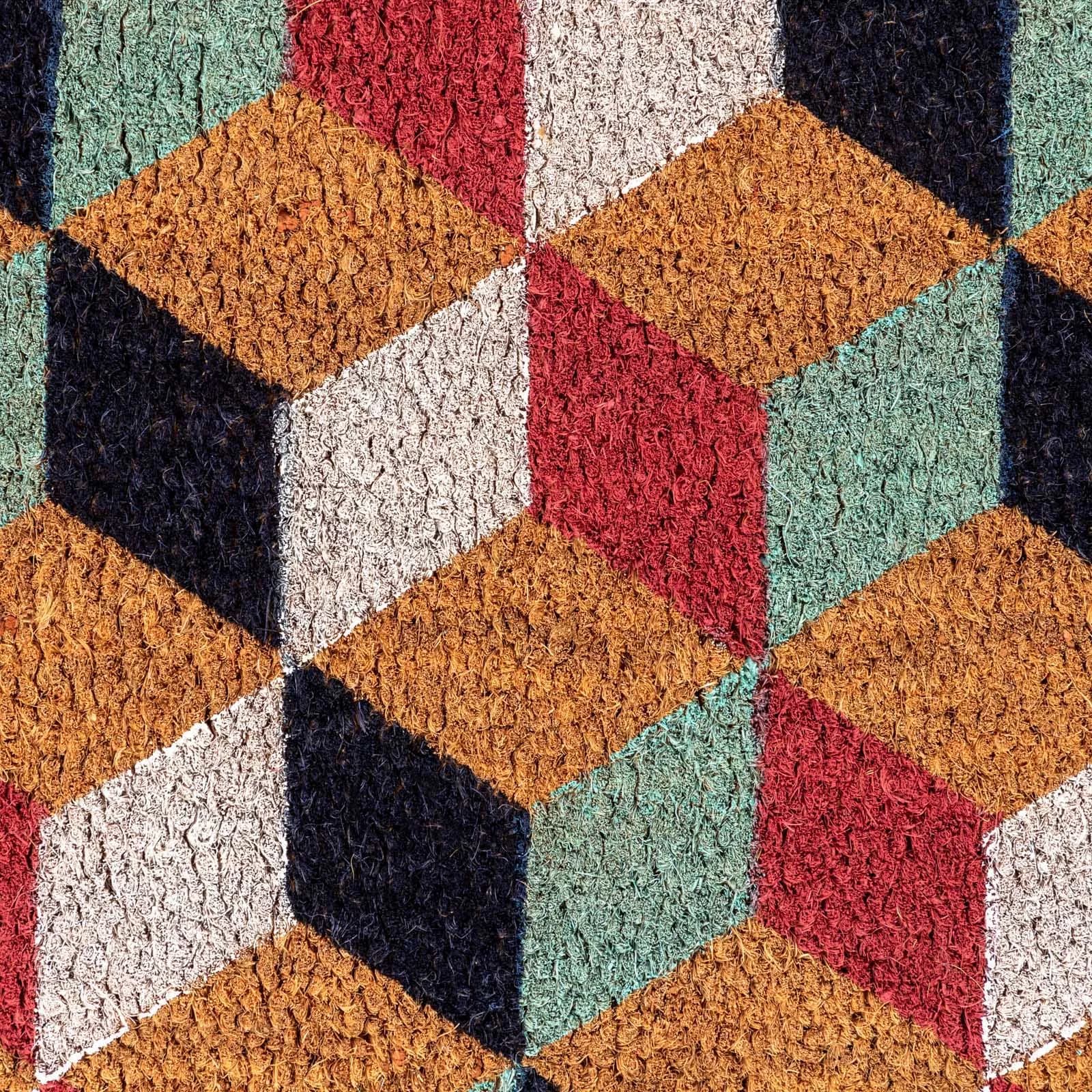 Zerbino 45x75 cm in coir naturale con disegno geometrico cubi colorati
