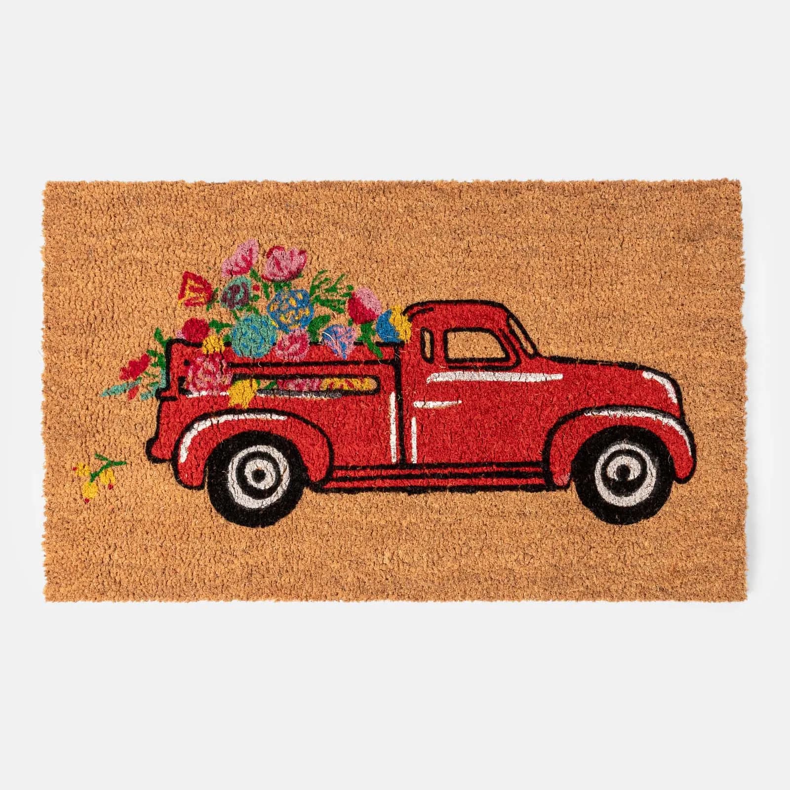 Zerbino 45x75 cm in coir naturale con disegno macchina floreale