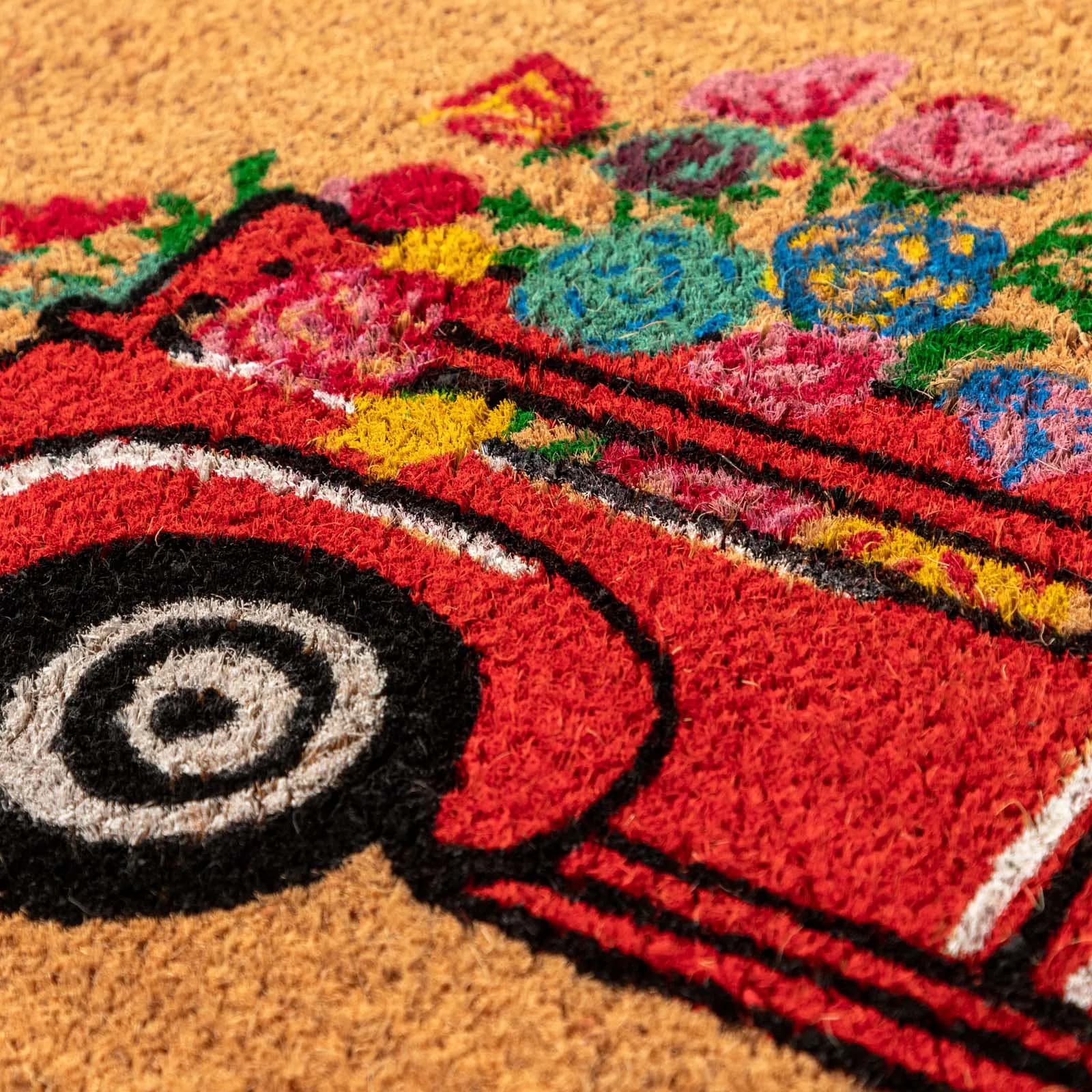 Zerbino 45x75 cm in coir naturale con disegno macchina floreale