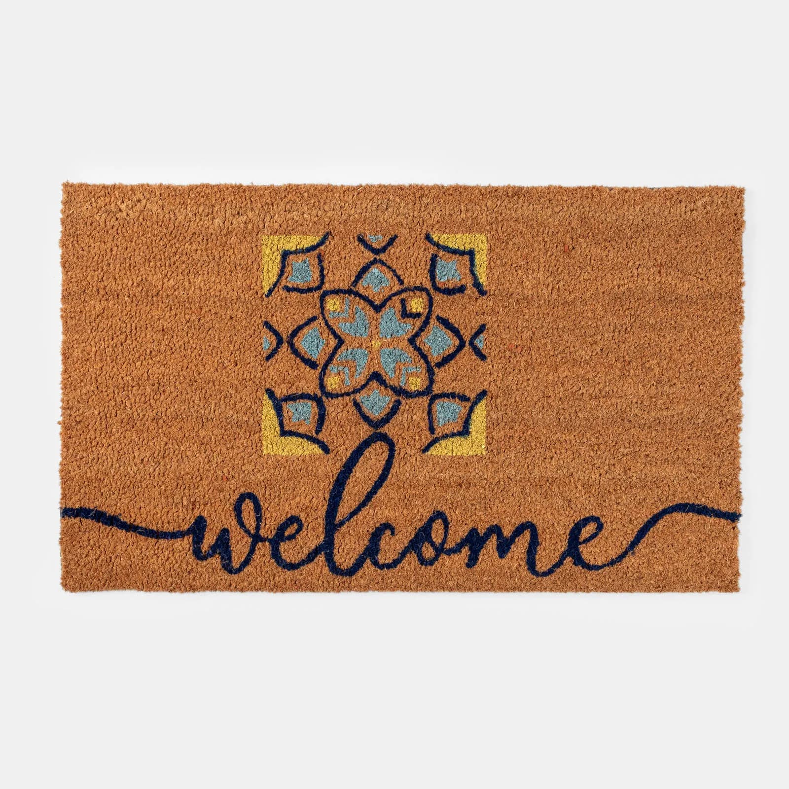 Zerbino 45x75 cm in coir Welcome con disegno maiolica