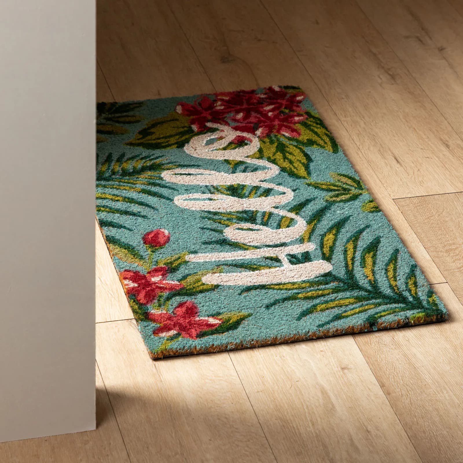 Zerbino Hello 45x75 cm in coir naturale con disegno floreale