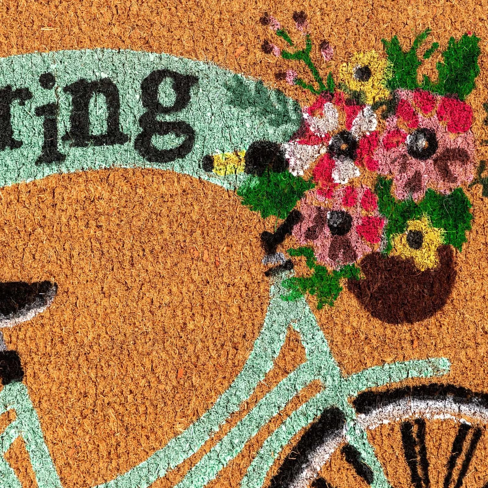 Zerbino Hello Spring 45x75 cm in coir naturale con disegno bicicletta