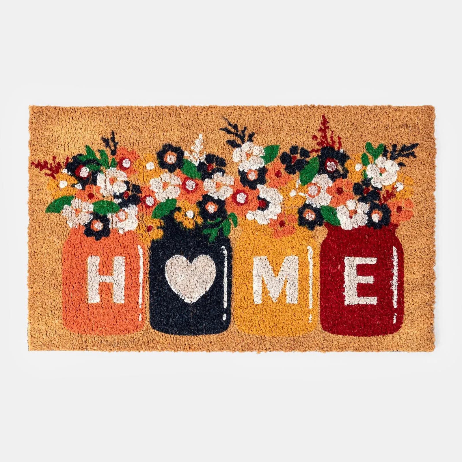 Zerbino Home 45x75 cm in coir naturale con disegno fiorellini